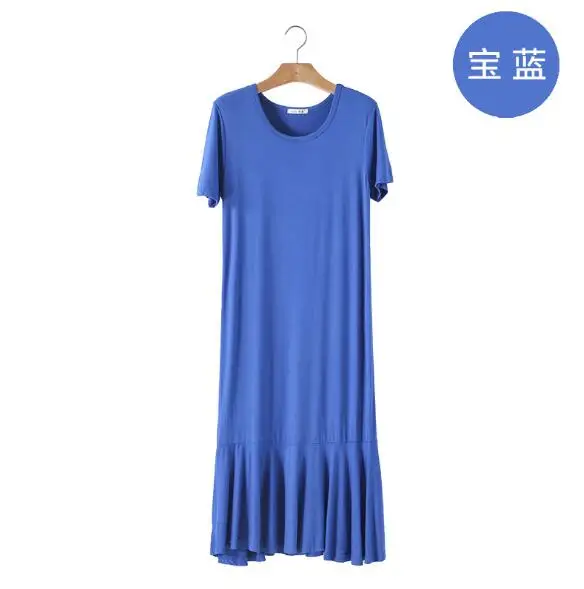 royal blue Для женщин Ночная сорочка с короткими рукавами, с круглым вырезом, Детское Белье для сна; Повседневная Свободная пижама ночная рубашка из модифицированного вискозного волокна хлопчатобумажная ночная рубашка seksi gecelik - Цвет: royal blue