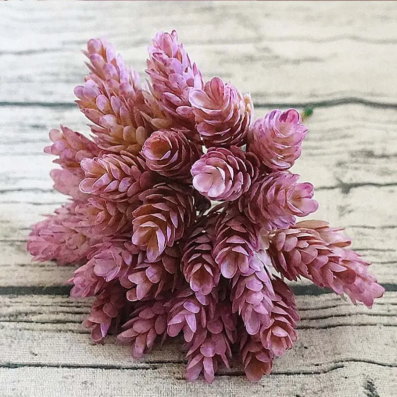30 головок/комплект сосновый конус имитация ананаса трава искусственные растения DIY домашних ваз для домашнего декора поддельные пластиковые зимние цветы - Цвет: purple red