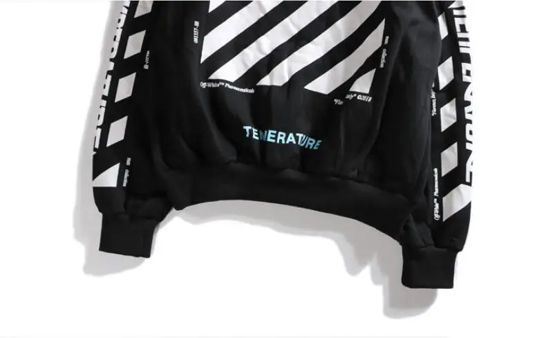 Косая полоска 19ss Off-White OW температурная Мужская Женская Осенняя зимняя Модная хлопковая Повседневная Свободная Толстовка с капюшоном