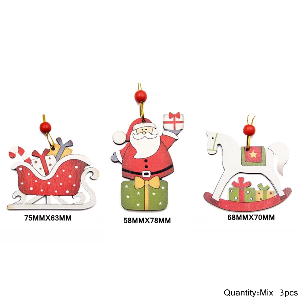 3PCS-W-Mix B 3 шт./партия, милые рождественские деревянные подвески, украшения из дерева, подвесные украшения, детские игрушки для дома, новогодние украшения подарки - Цвет: 3PCS-W-Mix B