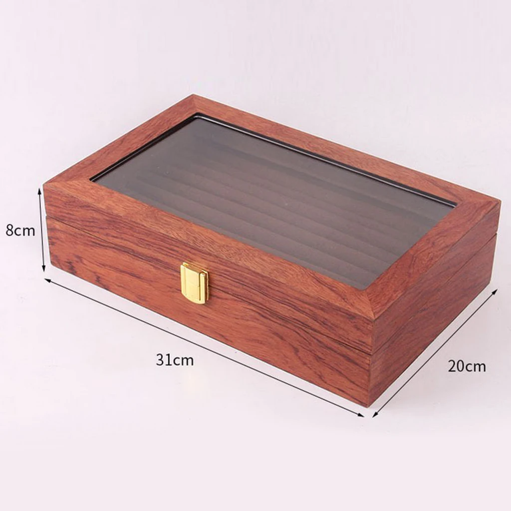 Glass Lid Rosewood Ring Tray Jewellery Display Storage Box Jewelry Holder Storage Organizer Stand, 9 Slots