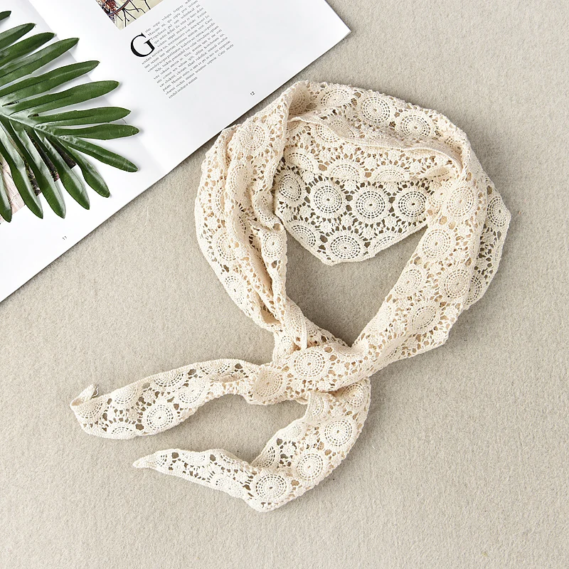 

Autumn 2019 Japanese Mori Girl Hook Lace Hollow Cotton Scarves Female Triangle Scarf Women Cotton Holiday Photo Head Scarf