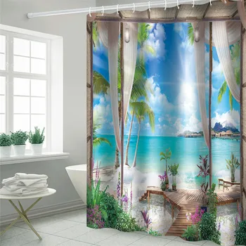 

New Waterproof Shower Curtain with 12 Hooks 3D Printed Bathroom Polyester bathroom supplies accessories curtain deocoration