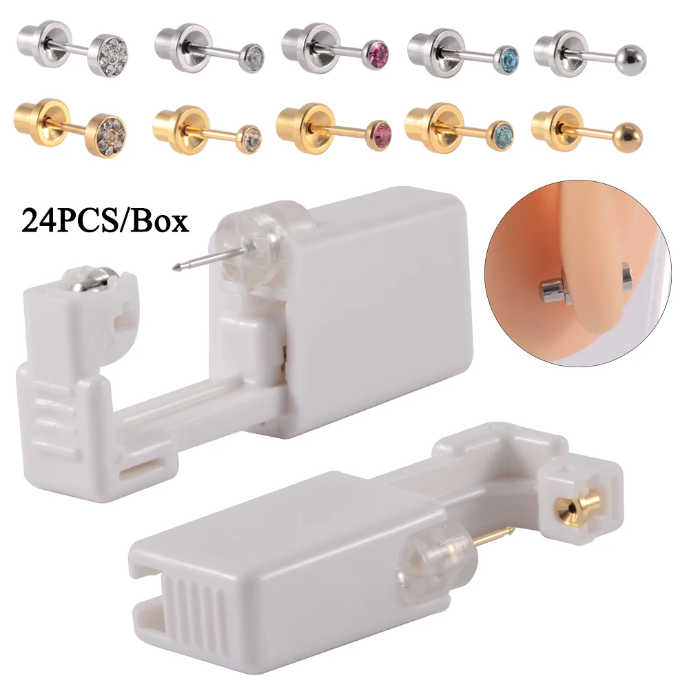 24 Teile/schachtel Einweg Sicherheit Kinder Ohr Piercing Gerät Lünette Kristall Studs Kugel Schnalle Keine Scharfe Körper Piercing Schmuck Anzug Baby