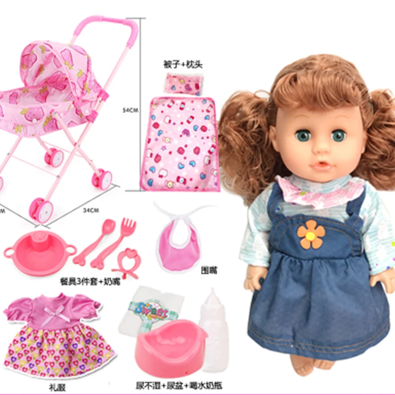 Дети reborn baby doll говорящая кормящая девочка с коляской тележка может мигать Купание воды pee bebes кукла-реборн из ПВХ кукла - Цвет: C