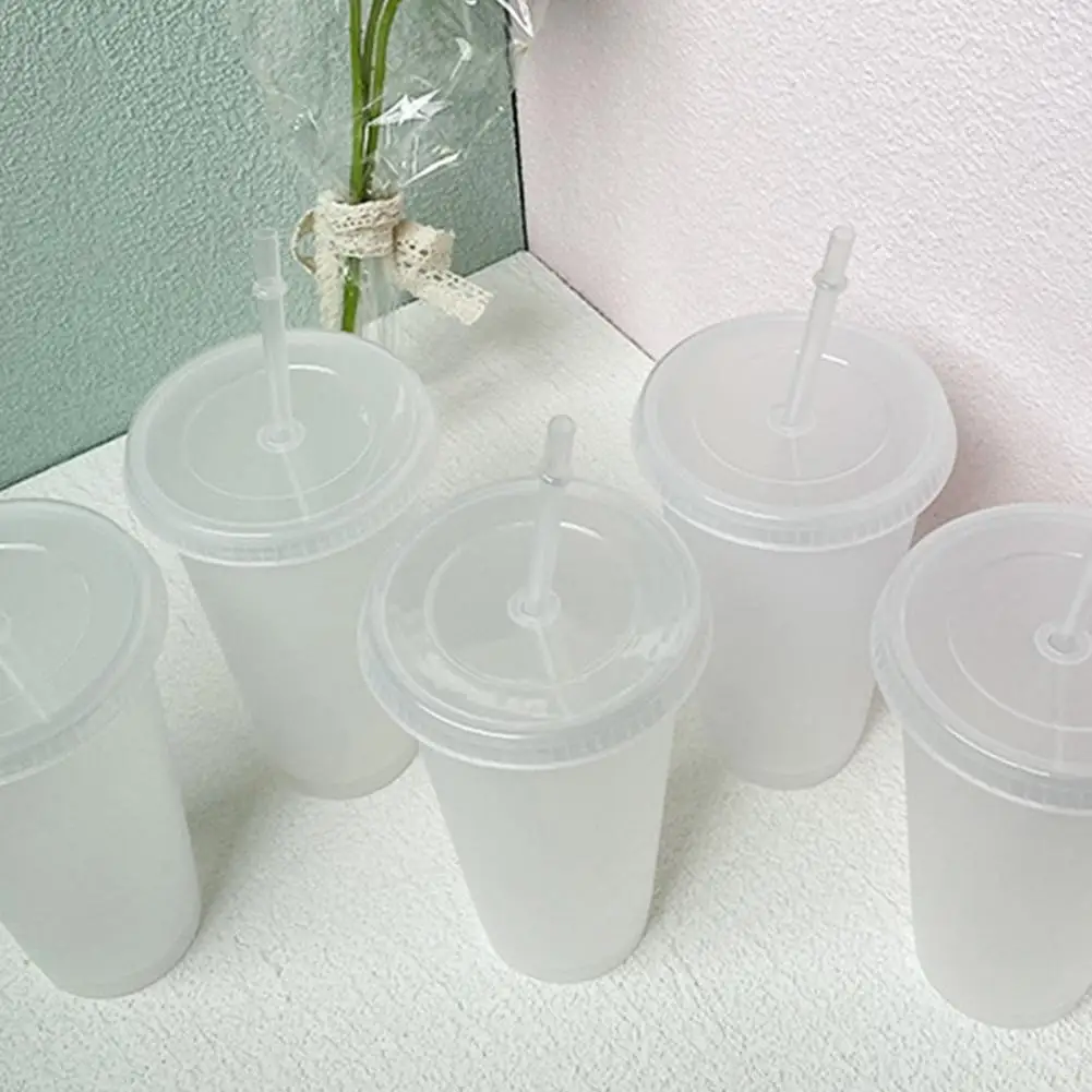 5Pcs/set 500ml/700ml Water Cup Food Grade Anti-deform PP Water Straw Cup with Lid Portable Plastic
