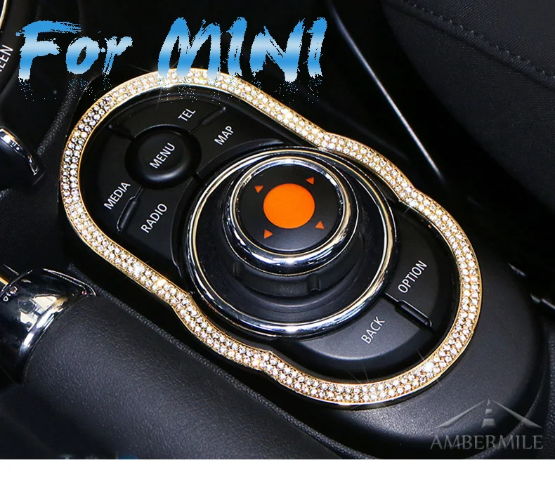 AMBERMILE 3D искусственный кристалл для Mini Cooper Clubman F54 F55 F56 аксессуары Автомобильная Мультимедийная Кнопка контроллера рамка наклейка
