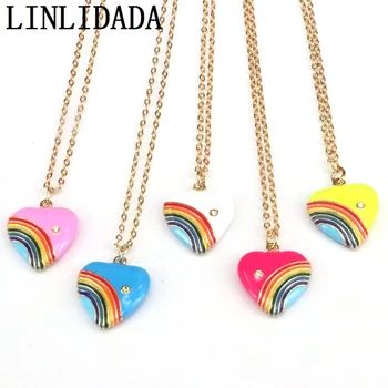 

5Pcs Enamel heart charm pendant Gold Color Link Chain Choker Necklace for Women Gift
