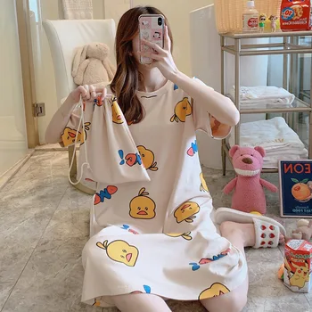 

Womens lingerie nightgown summer cartoon pattern round neck short sleeve women clothing casual sleepwear robe sets