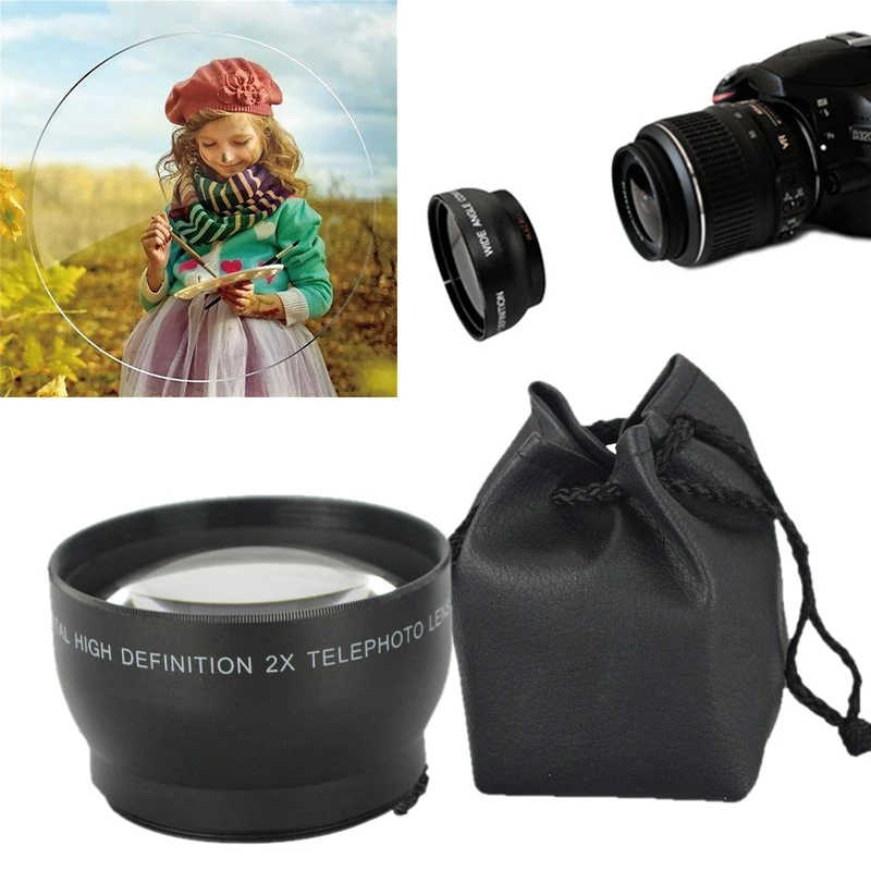 Gizcam Профессиональный 52 мм 2x телефото объектив преобразователь для Nikon D5100 D3200 D70 D40 DSLR камера Cam телескопическая Len