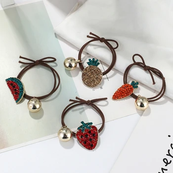 

DHL 500pcs Girls Cute Fruit Watermelon Cherry Pineapple Grapes Hair Band Hair Rope Ponytail Holder Accessories Girls Headwear