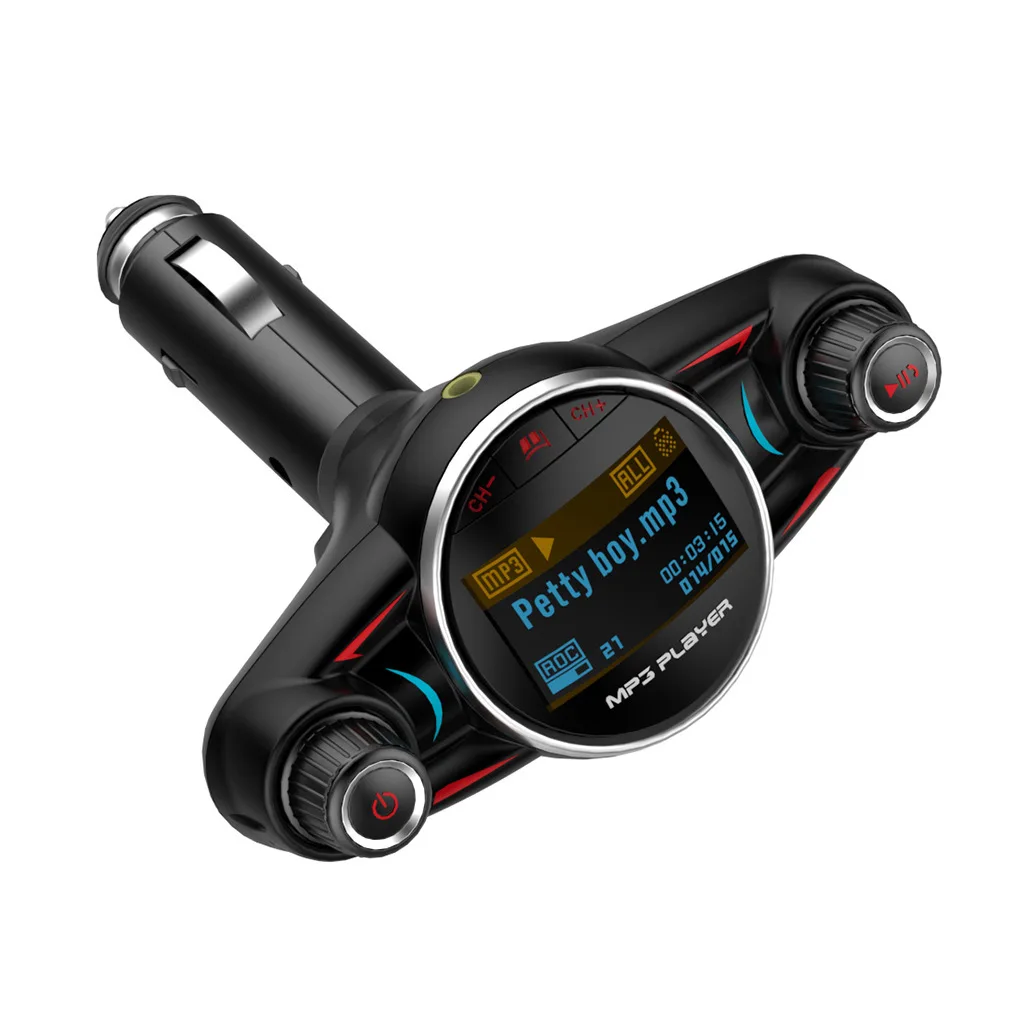 BT08 стиль с большим глазом двуглавый FM Bluetooth Hands-free автомобильный комплект MP3 Двойная Ручка Потрясающие огни большой дисплей экран напряжение