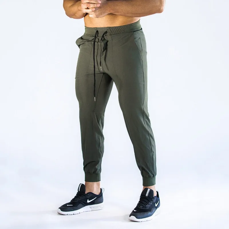 Army green Новинка, мужские брюки, модные, для отдыха, узкие брюки, чистый цвет, брюки, мужские, s, для бега, дышащие, обтягивающие брюки, мужские, s, спортивные штаны - Цвет: Army green