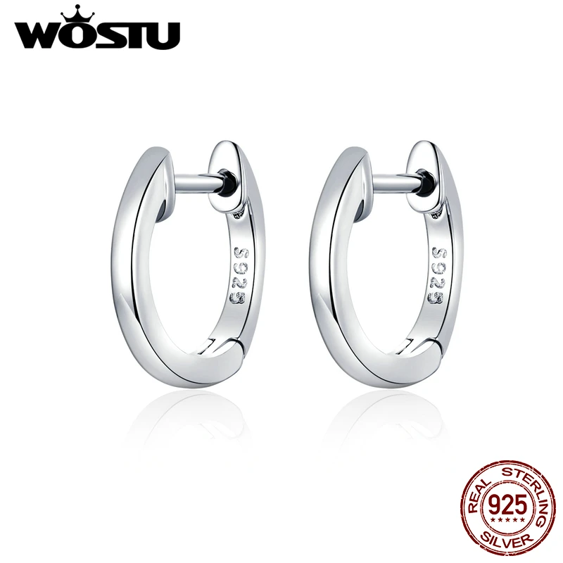 WOSTU хит продаж настоящее 925 пробы серебряные Простые серьги-кольца для женщин