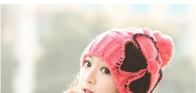 Winter hat female cute ear hat four-leaf grass winter wool hat knitted hat Korean version of autumn and winter