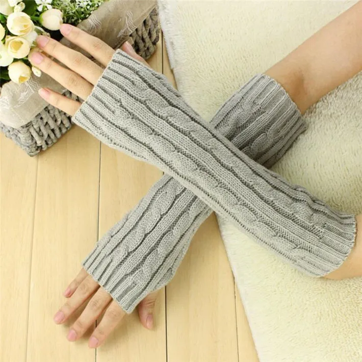 G029 Light gray LJCUIYAO весна осень женские шерстяные перчатки без пальцев теплые зимние модные вязаные митенки длинные перчатки Guantes перчатки - Цвет: G029 Light gray