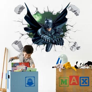 

3D effect broken batman wall stickers for kids rooms decor cartoon hero wall decals art diy mural removable pvc poster boy gift