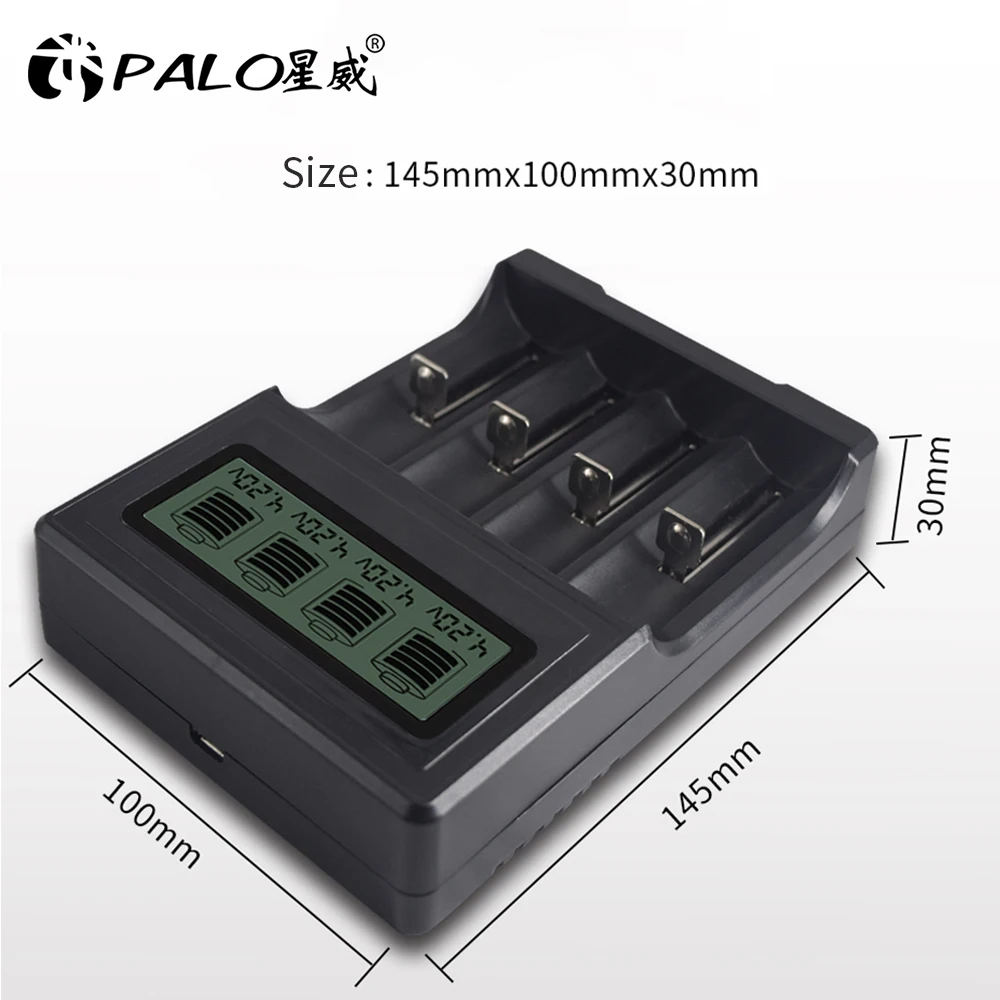 PALO 4 слота ЖК-дисплей 18650 зарядное устройство для 18650 14500 18500 16350 батарея 3,7 в серия литий-ионный аккумулятор зарядка