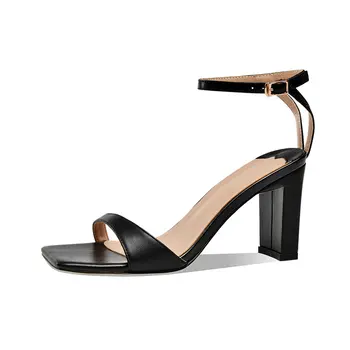 

Genuine leather high heels sandals woman elegant ankle strap band office ladies dress party shoes black gold