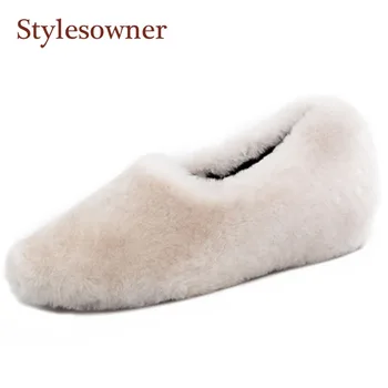 

White Black Light Pink Fur Shoes for Winter Slip-on Round-toe Comfortable Flat Lazy Shoes for Woman All-match Casual Loafers