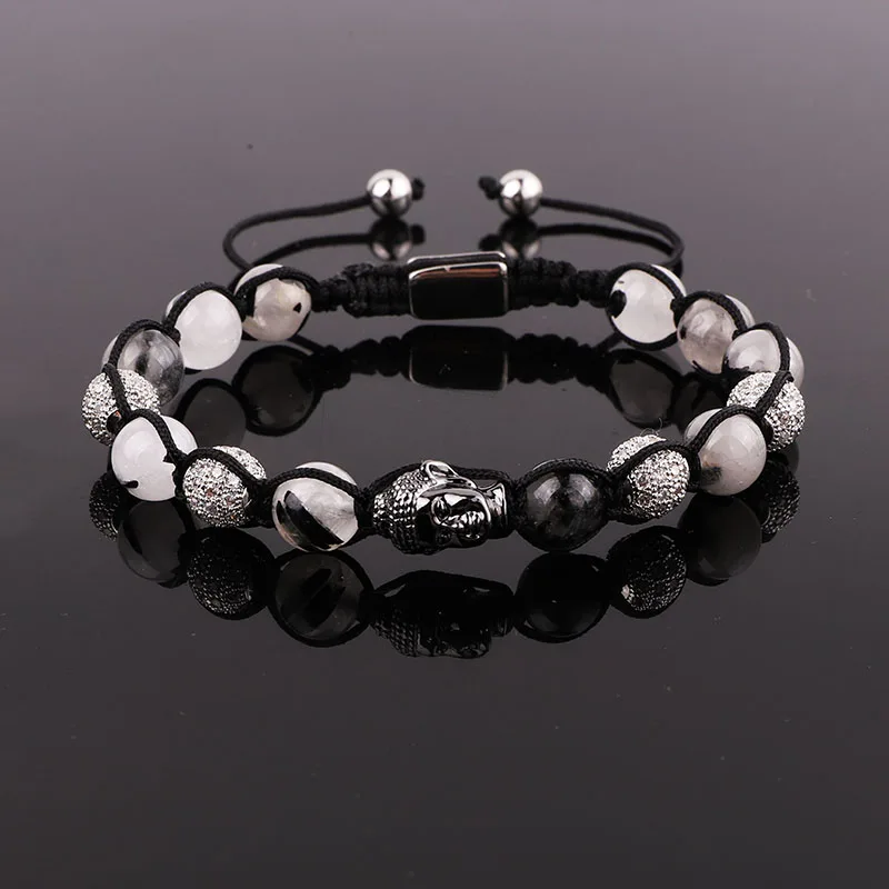 New Design Natural Quartz Stone CZ Pave Charm Buddha Friendship Macrame Adjustable Bracelet Men Women - Image 5