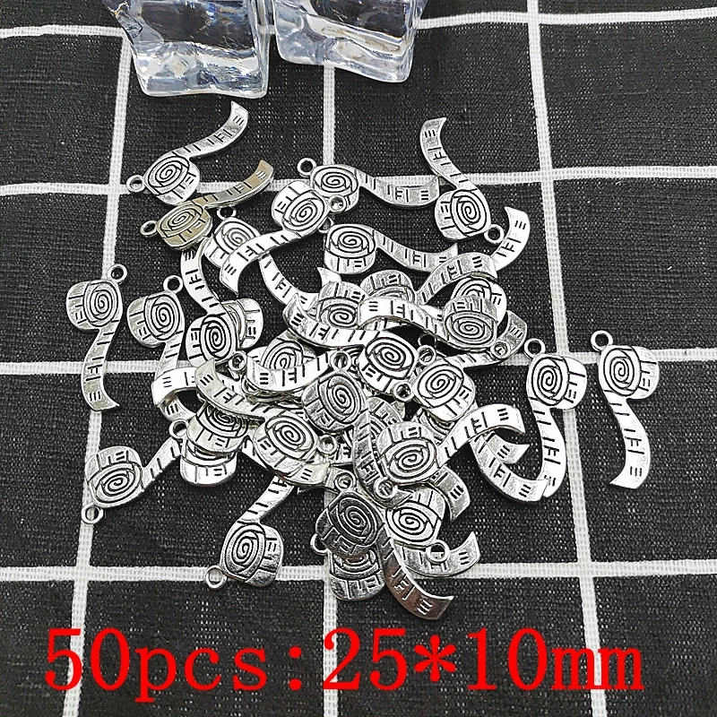 

50pcs / 1Pack Personality Jewelry Pendant Accessories Silver Tape Measure Model Metal Jewelry Keychain Necklace Ornament
