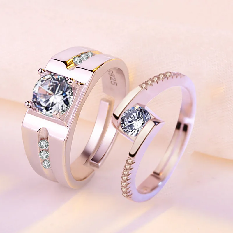 Simple Crystal Heart Couple Rings Set Fashion Pair Opening Rings Stainless Steel Wedding Luxury Jewelry Gift ring set couples rings stainless steel ring finger ring opening ring wedding rings wedding ring
