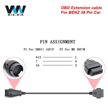 

For Benz OBD 14Pin 38Pin To OBD2 16pin OBD2 14 Pin 38 Pin Extension Cable Scanner Connector For MB OBD Car Diagnostic Auto Tool