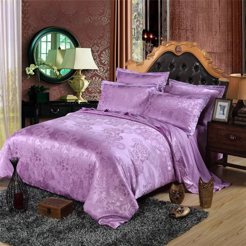Новинка, европейский стиль, хлопок, сатин, жаккардовый Комплект постельного белья, четыре предмета, Дворцовый стиль, свадебное украшение - Цвет: Purple 2