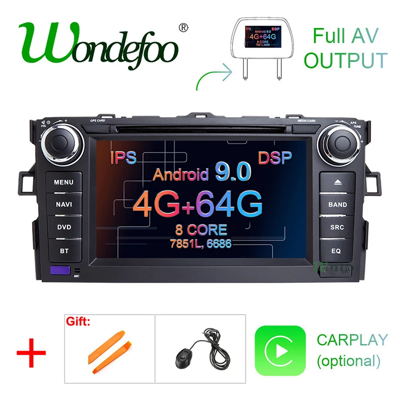 Wondefoo магнитола 2 DIN Android 9 Автомагнитола автомобильное радио для TOYOTA AURIS Altis COROLLA 2012