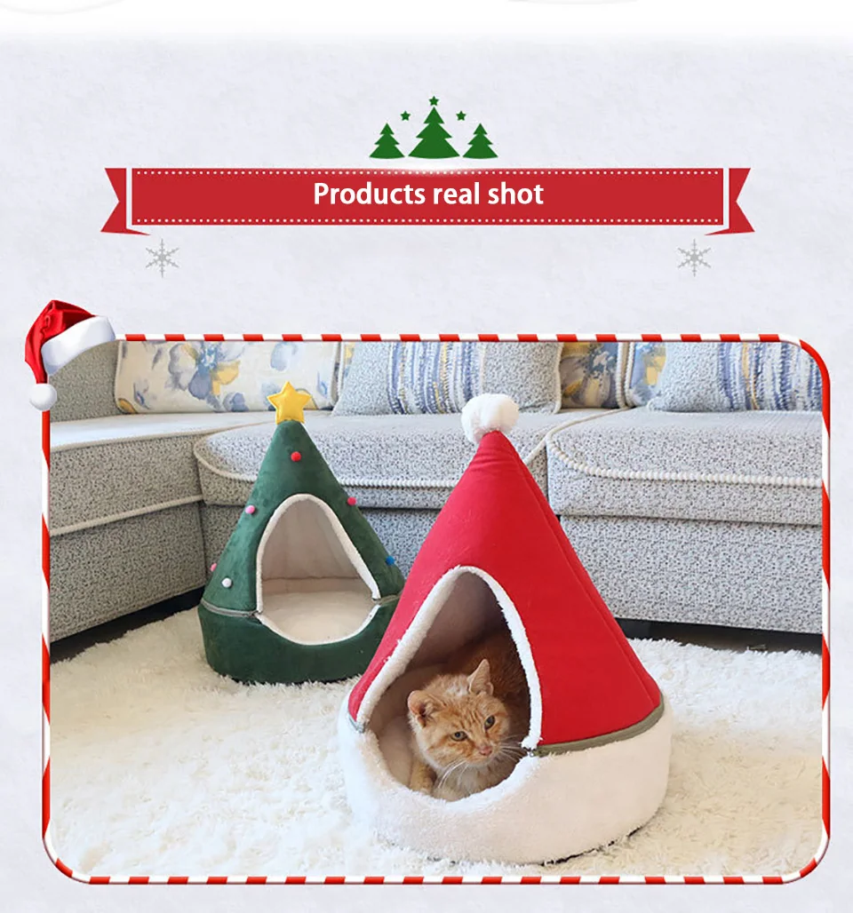 HEYPET домик для кошки в форме рождественской елки Новогоднее мягкое теплое гнездо кровать для собаки кошки домашний домик для кошки Новогодняя теплая кровать для сна