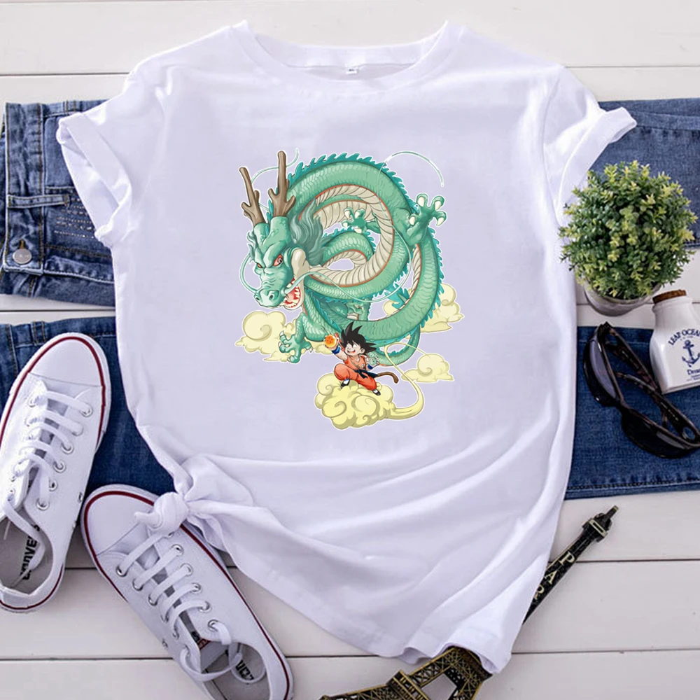 T-Shirt Japanese Anime Shenron Cartoon Printing Women'S Tshirts Harajuku Crewneck Woman T Shirt Cotton Punk Women Tee Shirts