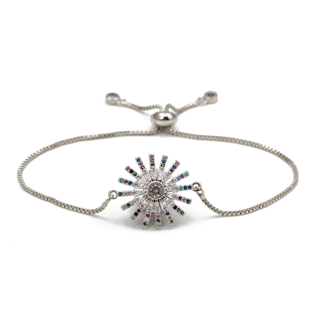 Silver Lucky Eye цветная яркая циркониевая подвеска в виде солнца, браслет из розового золота и серебра, регулируемый браслет на цепочке для женщин и девушек, ювелирные изделия EY6757 - Окраска металла: Silver