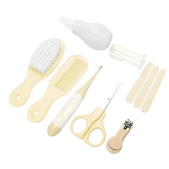

Baby Care Kit, 8 Pcs Convenient Healthcare Grooming Set Nail Clipper Manicure Scissors Nose Cleaner Hair Brush Comb Essential Da