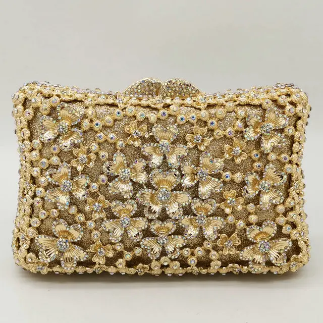 Gold Evening Bag Бутик De FGG элегантный цветок для женщин золото вечерние клатчи сумка Свадебные металлические кошельки и сумки Свадебная вечеринка Ужин сумка - Цвет: Gold Evening Bag