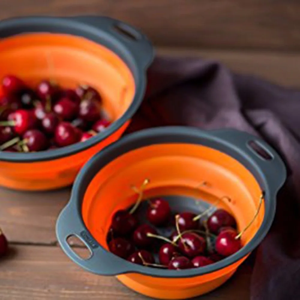 PREUP 2pcs/Set Foldable Silicone Colander Fruit Vegetable Washing Basket Collapsible Colander Drainer Bowl Kitchen Strainer