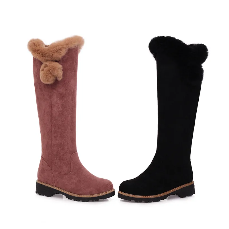 MEMUNIA new arrival knee high boots women flock round toe square heels warm winter boots fashion casual shoes woman
