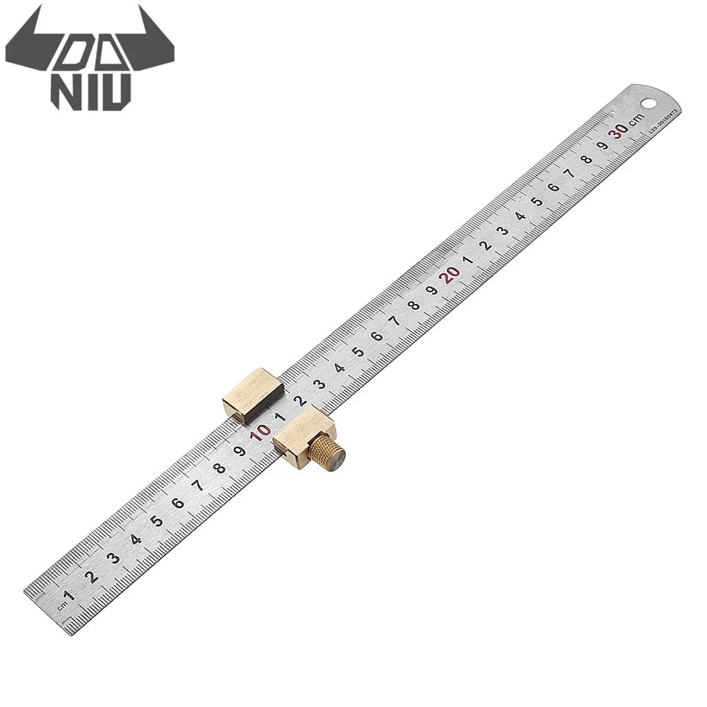  DANIU Woodworking Metric and Inch Line Scribe Ruler Positioning Measuring Ruler 300mm Marking T-Rul