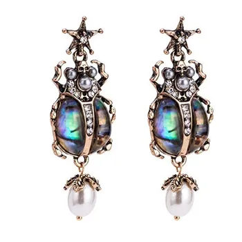 

Vintage Abalone Shell Insect Beetle Earrings Boho Jewelry Ethnic White Pearl Statement Earrings Women Accessories Z5P164