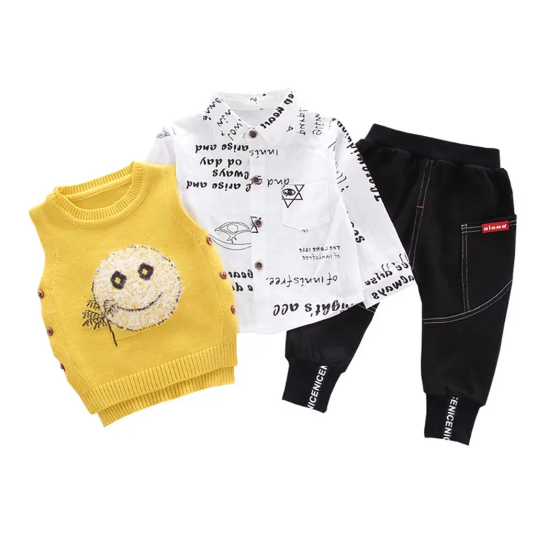 Детские хлопковые весенне-осенние Рубашки для маленьких мальчиков жилет и брюки