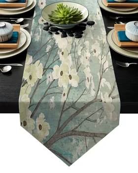 

Oil Painting Style Flower Floral Table Runner Table Flag Home Party Decorative Tablecloth Table Runners for Wedding