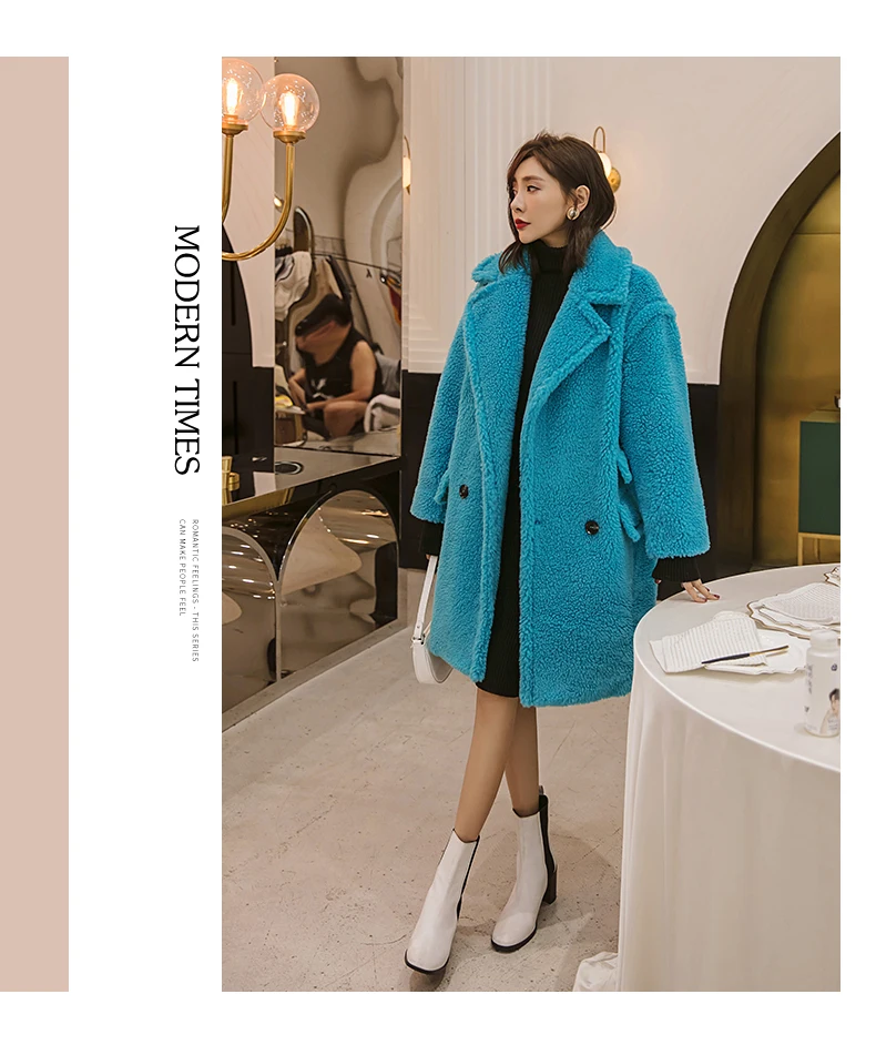 YIGELILA Fashion Faux Fur Coat Solid Elegant Turn Down Collar Double Breasted Full Sleeves Straight Warm Coat 9977