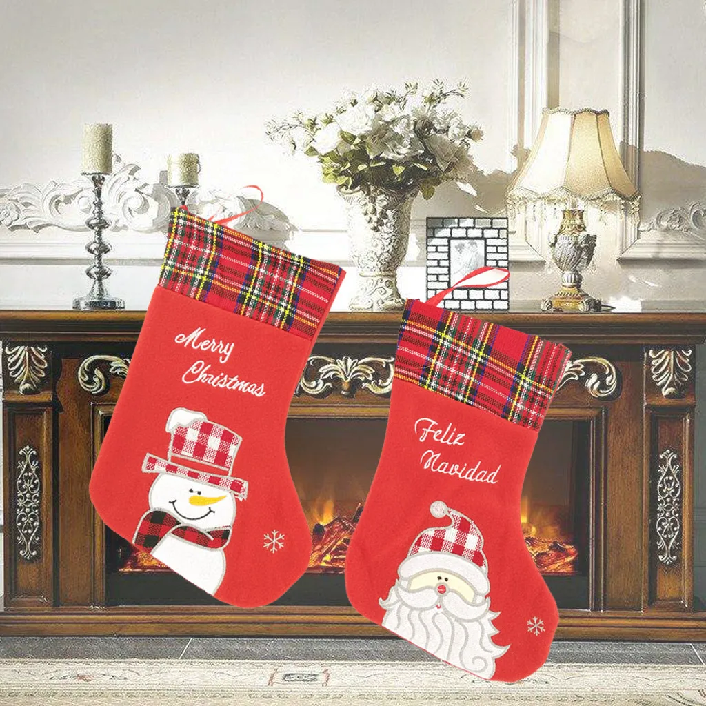 Рождественские чулки вечерние украшения 12,6 дюймов с Санта-Клаусом Чулки со снеговиками для конфет сумка Плюшевые игрушки Рождественские
