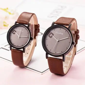 

QICAIHONG Fashion Trendy Couple Watch Round Dial Big 10 Faux Leather Strap Analog Quartz Lover's Wrist Watches zegarek damski