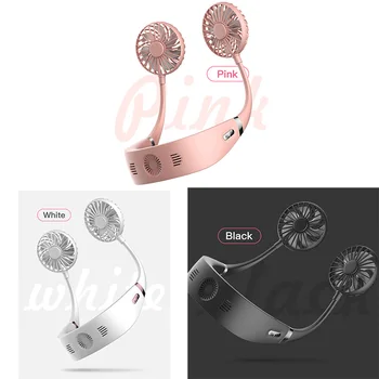 

Portable Lazy Sports Halter Fan 2 Fans Mini Hanging Neck Fan USB Rechargeable Cover Halter Cooling Fan White