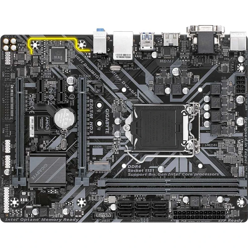 Материнская плата Gigabyte B365M HD3 Soc-1151v2 Intel B365 2xDDR4 mATX AC`97 8ch(7.1) GbLAN+VGA+DVI