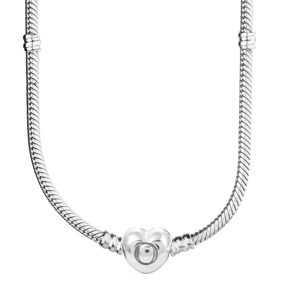 

Original Smooth Love Heart Clasp Snake Chain Necklace For 925 Sterling Silver Bead Charm Necklace Europe DIY Jewelry