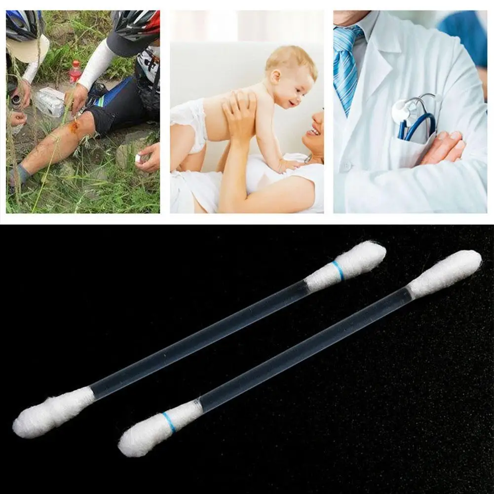 50pcs Multifunction Disinfected Stick Make Up Wood Iodine Alcohol Disposable Medical Double Cotton Swabs Microbrush For Baby
