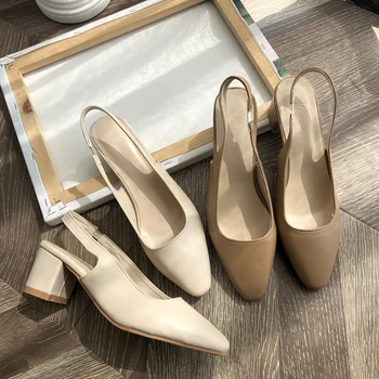 

2020 New Vintage Slip On Heels Sandals Women Shoes Elegant Square Toes Pumps Women Spring Summer Fashion White Sandals Ladies