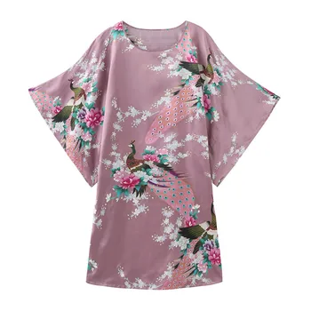 

Women Nightgown Robe For Summer Bathrobe Gown Print Peacock Intimate Lingerie Satin Sexy Lounge Comfortable Casual Home Clothing